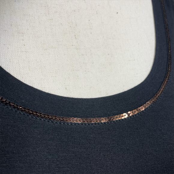 ST. JOHN Elegant Soft Stretch Jersey Black Tank w/ Dainty Copper Sequins Size S - Picture 3 of 7